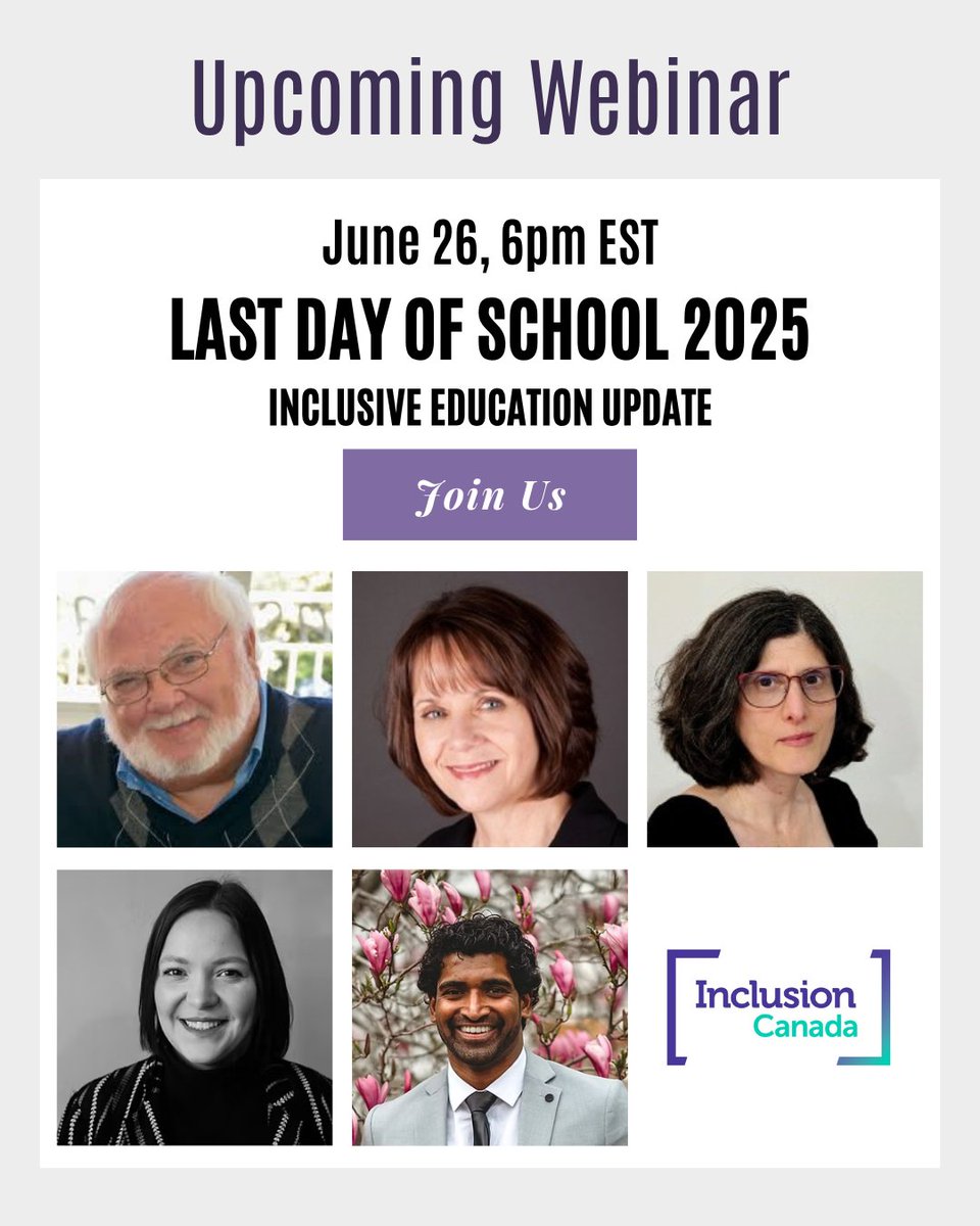 Inclusion Action in Ontario (@inclusion_ont) on Twitter photo The end of the 2024/25 school year is approaching. Join our President, Paula Boutis, along with speakers Gordon Porter, Janet Forbes, Brittany Acton, and Thivjan Tharmaratnam for an engaging Round Table hosted by Inclusion Canada. 
Register here: ow.ly/FGEa50WcYHv
#iao The end of the 2024/25 school year is approaching. Join our President, Paula Boutis, along with speakers Gordon Porter, Janet Forbes, Brittany Acton, and Thivjan Tharmaratnam for an engaging Round Table hosted by Inclusion Canada. 
Register here: ow.ly/FGEa50WcYHv
#iao