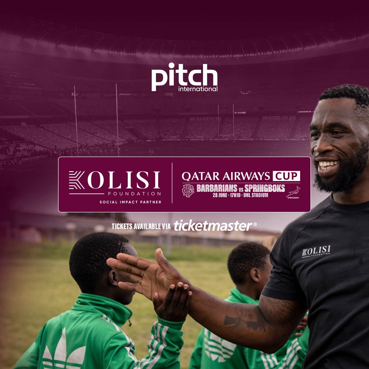 Pitch International (@pitch_intl) on Twitter photo We’re proud to share the <a href="/KolisiFdn/">Kolisi Foundation</a> as the official Social Impact Partner for the Qatar Airways Cup at DHL Stadium in Cape Town - brought to life by our events and sponsorship division at Pitch International.
This exciting clash between the <a href="/Springboks/">Springboks</a> and the <a href="/Barbarian_FC/">Barbarian FC</a> We’re proud to share the <a href="/KolisiFdn/">Kolisi Foundation</a> as the official Social Impact Partner for the Qatar Airways Cup at DHL Stadium in Cape Town - brought to life by our events and sponsorship division at Pitch International.
This exciting clash between the <a href="/Springboks/">Springboks</a> and the <a href="/Barbarian_FC/">Barbarian FC</a>