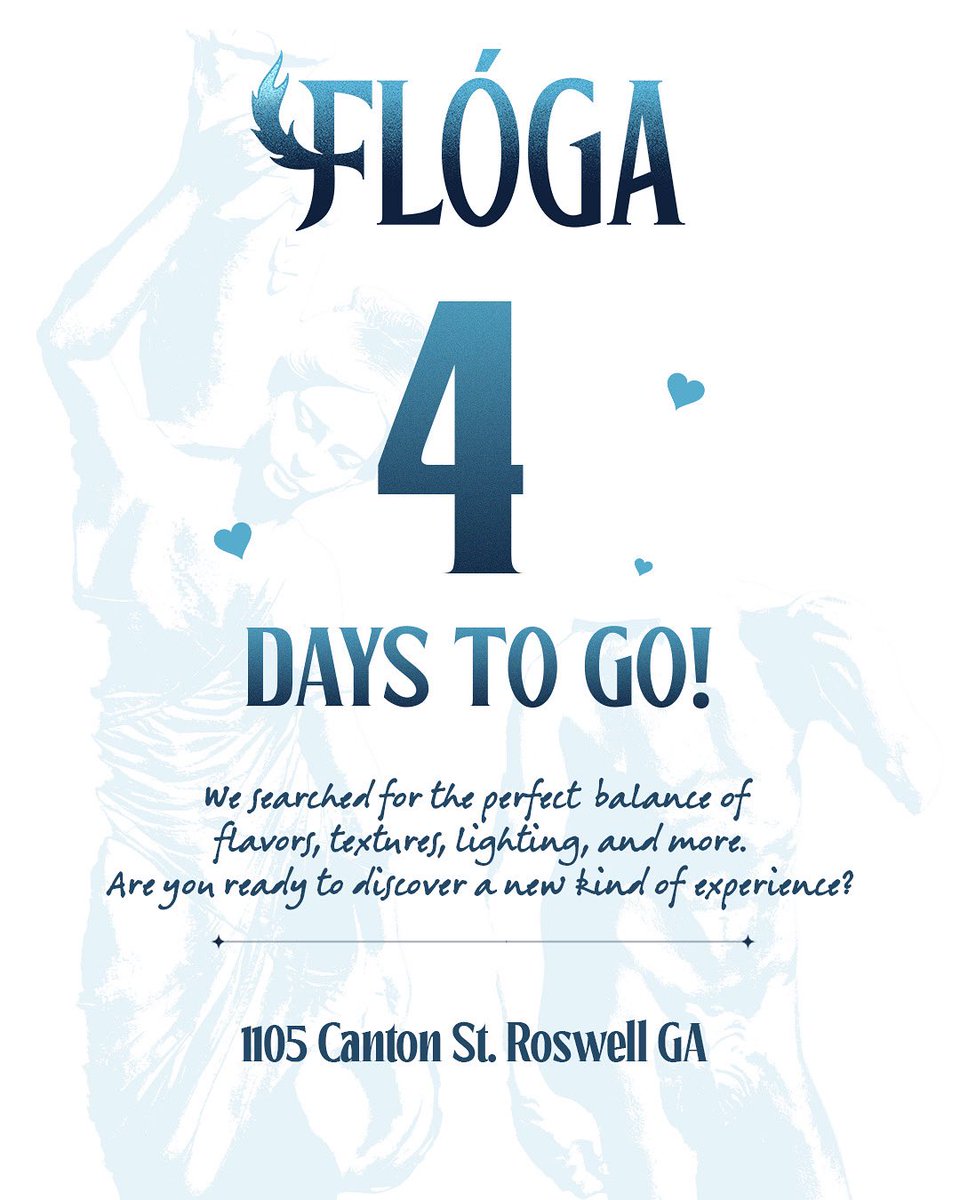4 days away from a flavor revolution! Flóga is almost here to serve Euro-Mediterranean magic like never before.
Your table is being set. Will you be joining us?
#flógarestaurant #atleats #roswelleats #roswellga #craftedforconnection #openingsoon #4DaysOut