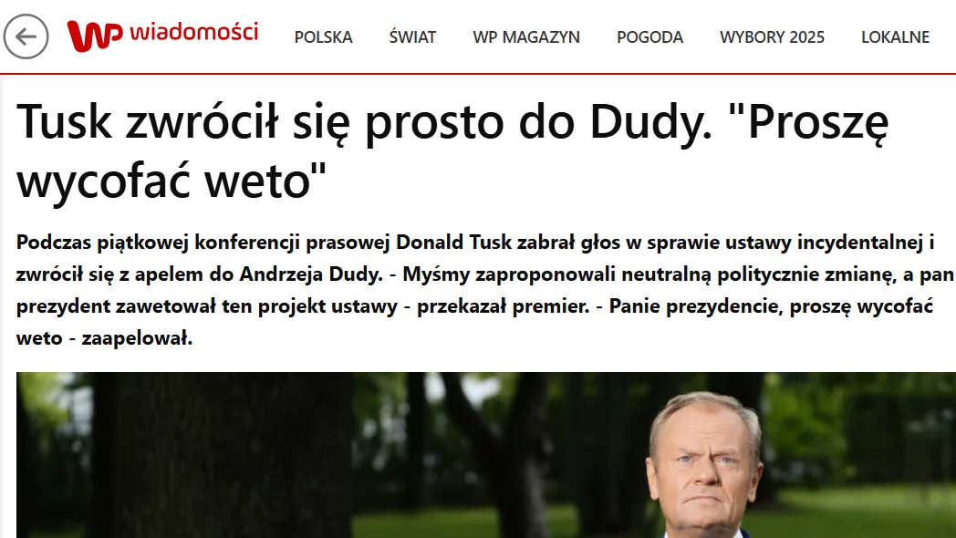 Tusk oficjalnie dołączył do szurów w stajni Giertycha. Właśnie wezwał Prezydenta do… cofnięcia weta. Oczywisty absurd prawny. Ciekawe, kiedy zażąda cofnięcia kontrasygnaty albo desygnowania kogoś na premiera wstecz. Widmo więzienia najwyraźniej zaciera mu zdolność rozróżniania