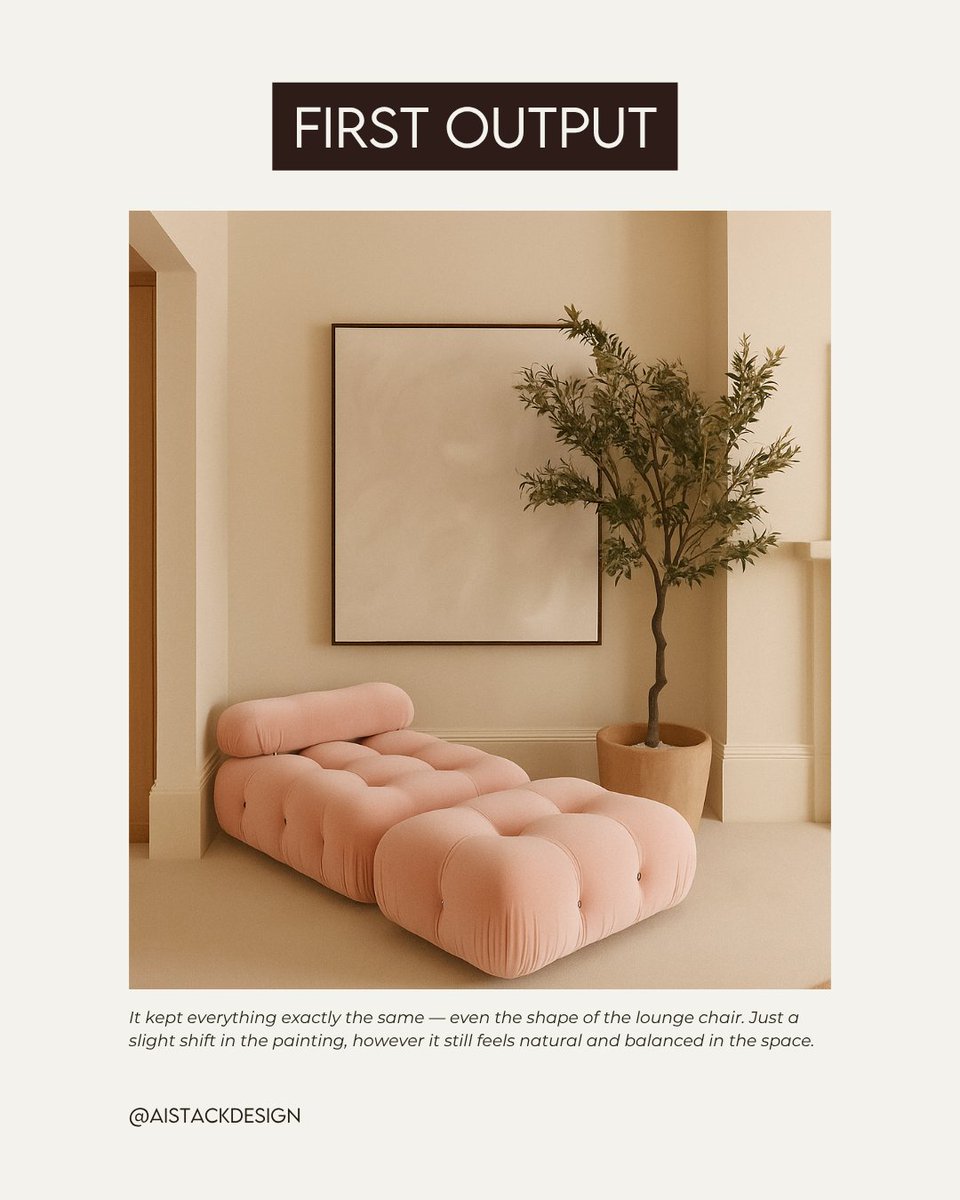 aistackdesign's tweet photo. Changed the lounge colour, added a statue — and the layout stayed perfectly intact!

In this one, I used a scene from Studio AIME to test how consistent ChatGPT can be when editing design visuals.
It lets you make small changes while keeping everything else in place.. https://t.co/ZVPOxxwlW9