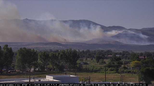 sugarbearwx's tweet photo. #connerfire is currently estimated at a little over 200 acres, burning in lighter fuels at a moderate rate of spread; fire is currently burning inside the Numbers Fire burn scar. Aircraft have been ordered for this morning. - Per Incident Command
#nvwx #nvfire #wildfire https://t.co/WJ6bCCsQ3V