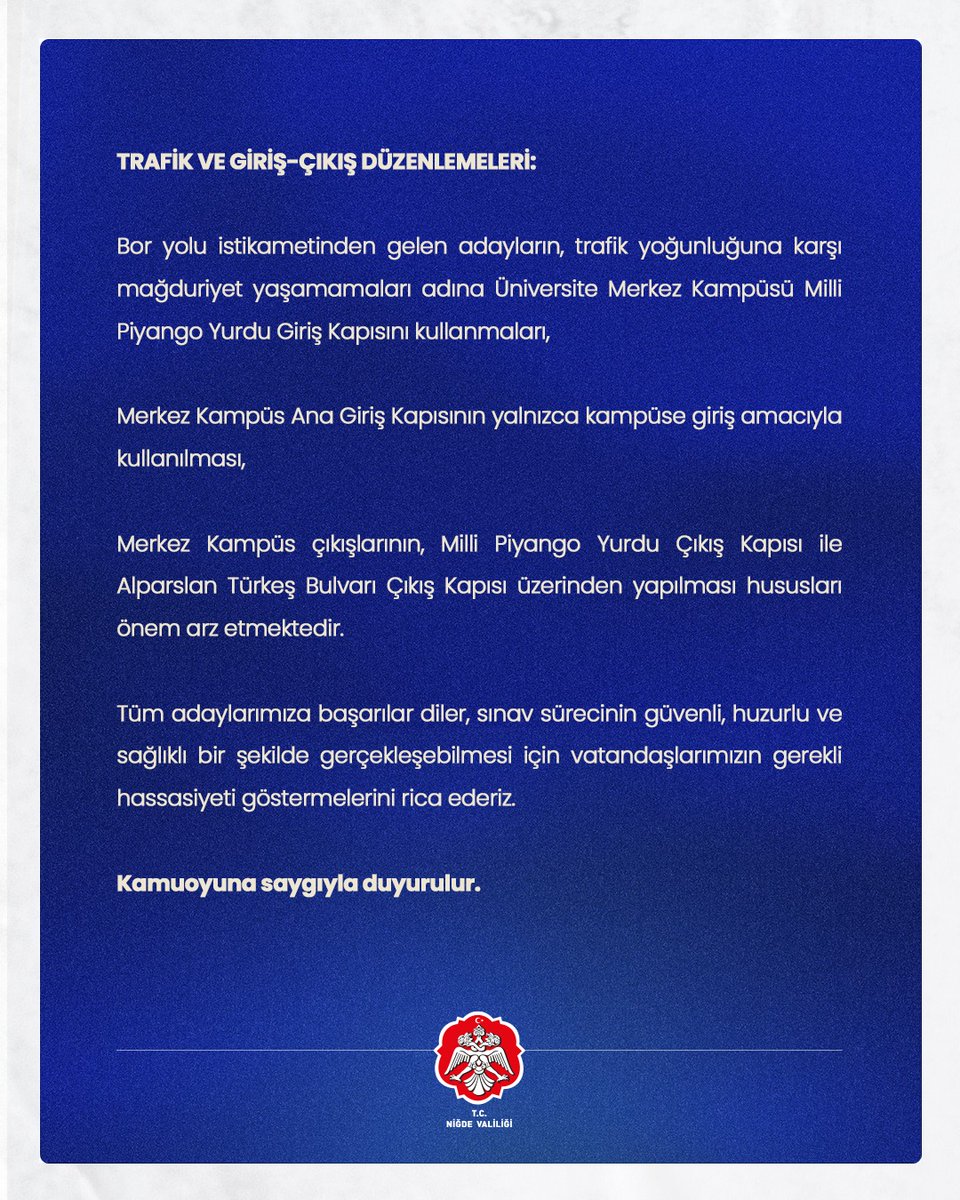 Yükseköğretim Kurumları Sınavı (YKS) Nedeniyle Trafik Düzenlemeleri ve Kamuoyu Bilgilendirmesi