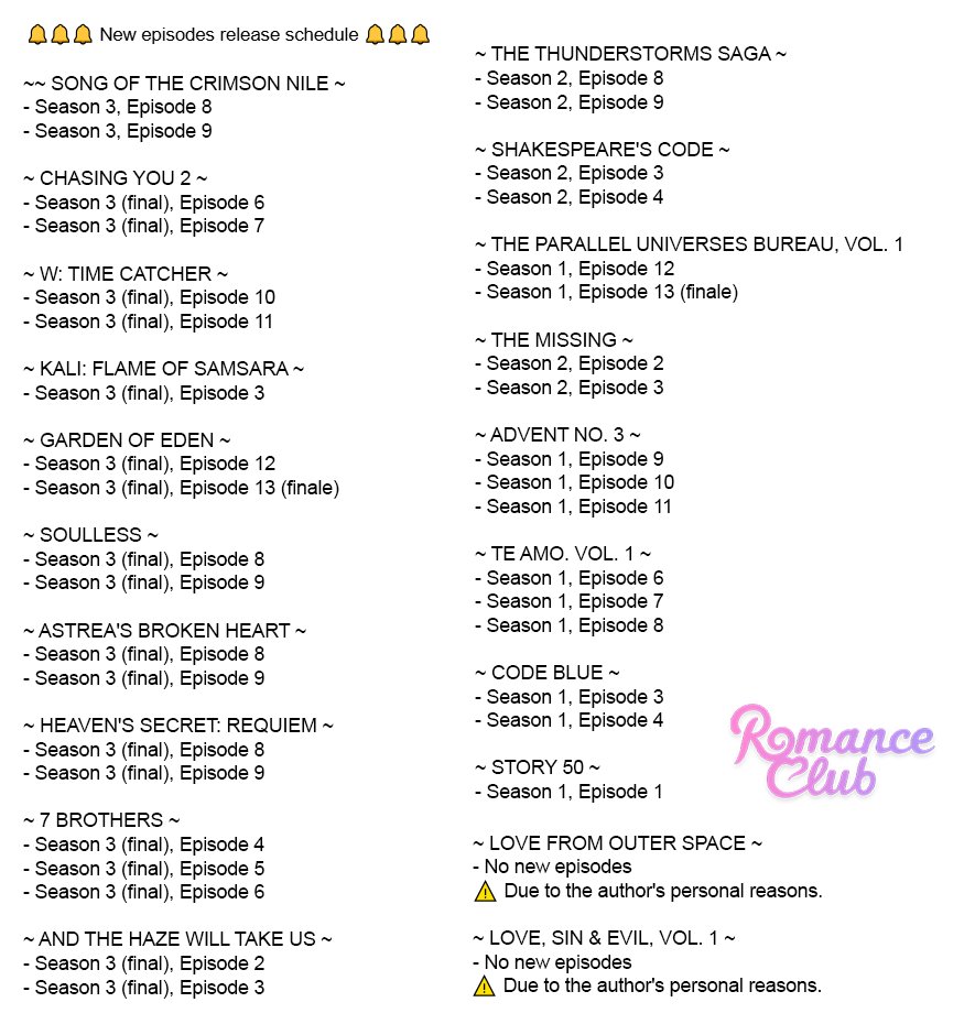 🔔🔔🔔 New episodes release schedule 🔔🔔🔔
 
The release of the new episodes is scheduled for July 16th to July 18th.

#RomanceClub #mobilegame #visualnovel