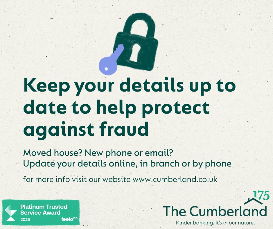 🔒 Keep your details up to date to help protect against fraud.
Moved house? New phone or email? Update your info online, in branch or by phone.

Find out more about how to update your details here. 👇
bit.ly/3Z4P34s

#KinderBanking