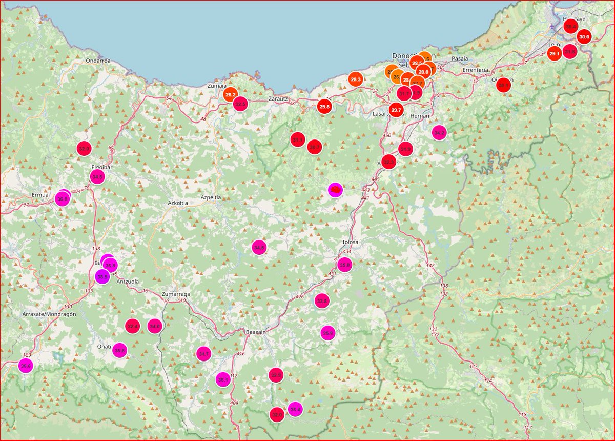 🌡️ Temperaturas Actuales 17:00 en Gipuzkoa....