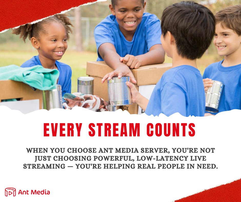 Streaming with Ant Media Server means you're not just powering real-time video—you're powering change.
Our next donation is on the way, and it's because of you. 

Together, we make an impact.
#StreamingForGood #AntMediaCares #LiveWithPurpose #CharityStreaming