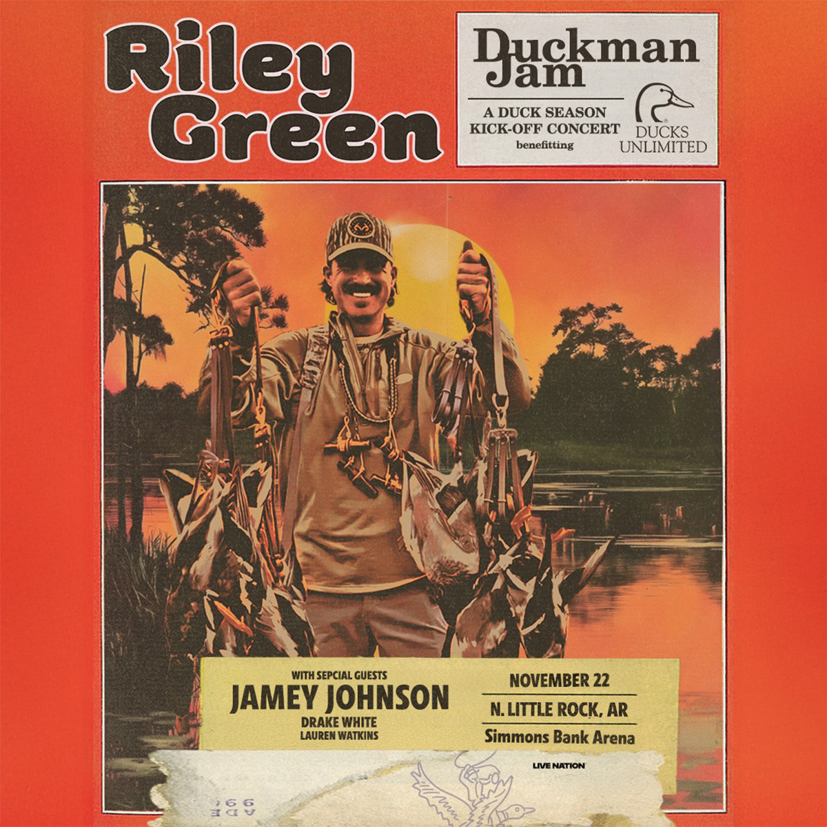 SimmonsBnkArena's tweet image. TICKETS ARE ON SALE NOW AND GOING FAST 🚨!

Grab your seats to be a part of @RileyGreenMusic&apos;s Duckman Jam tour on Saturday, November 22nd at Simmons Bank Arena along with special guests @jamey_johnson, @DrakeWhite, and @laur_watkins.

🎟️ bit.ly/43KtOrG