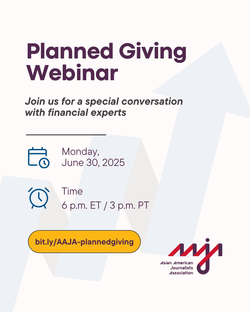aaja's tweet image. Want to support AAJA, but aren’t sure how to? Join AAJA for a special conversation with Bank of America and Merrill Lynch to learn how to make an impact on AAJA in a way that fits your goals and stage of life. Register: bit.ly/aaja-plannedgi…