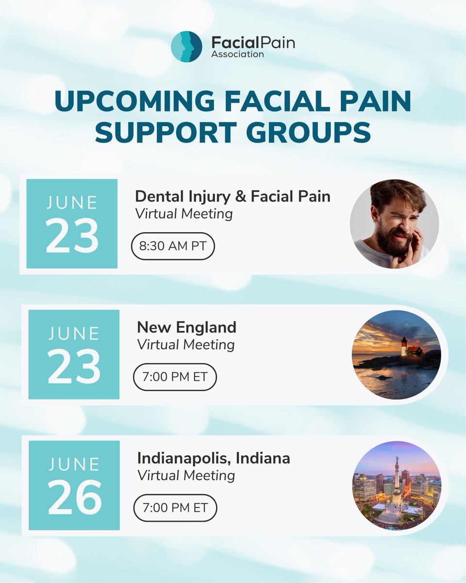 We invite you to join an FPA support group — share your story, ask questions about doctors and treatments, and make new connections!

View all upcoming events by visiting facepain.org/find-support/u…