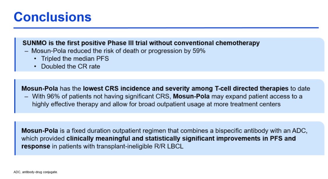 ICML 2025: sunny in Lugano. SUNMO is shining. The phase 3 trial Mosun-Pola  vs RGEMOX met its dual primary endpoints. Mosun-Pola is an effective and safe out patient immune-based regimen for r/r LBCL. A regimen with great potential to benefit patients in the community.