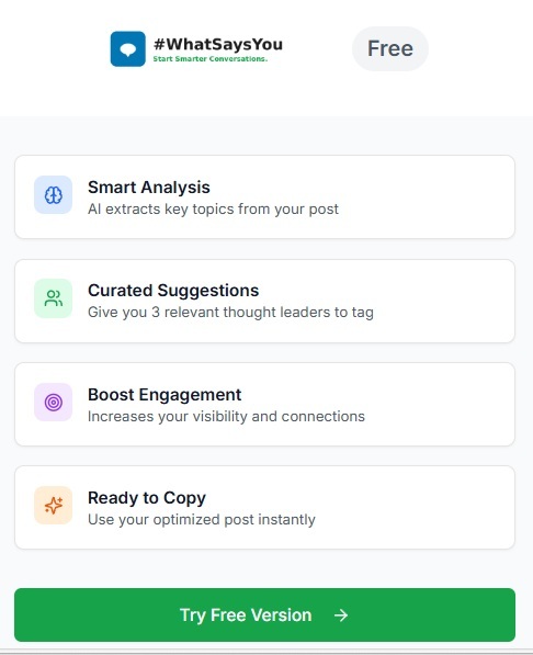 The new #Linkedin app add on idea called #WhatSaysYou - is now almost fully functional and live. You can have a go for free - and even upgrade at no cost...

Have a look here at what it does...

And have a go on

bit.ly/whatsaysyou