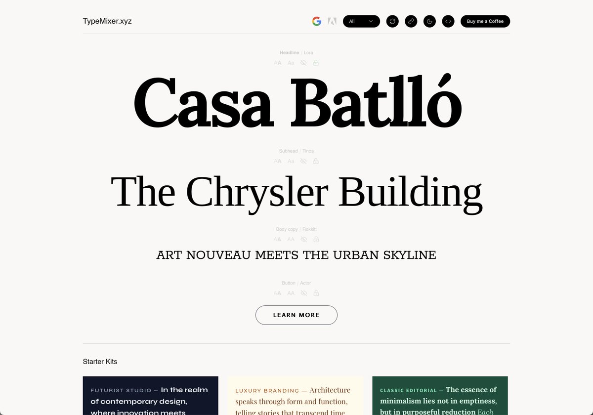 Made some updates and added some AI functionality to typemixer.xyz — in the font category menu you can now select 'A.I. Search'. Input a vibe and you'll receive font pairings based on your intent 😎 #typography #fontpairings #goodtype