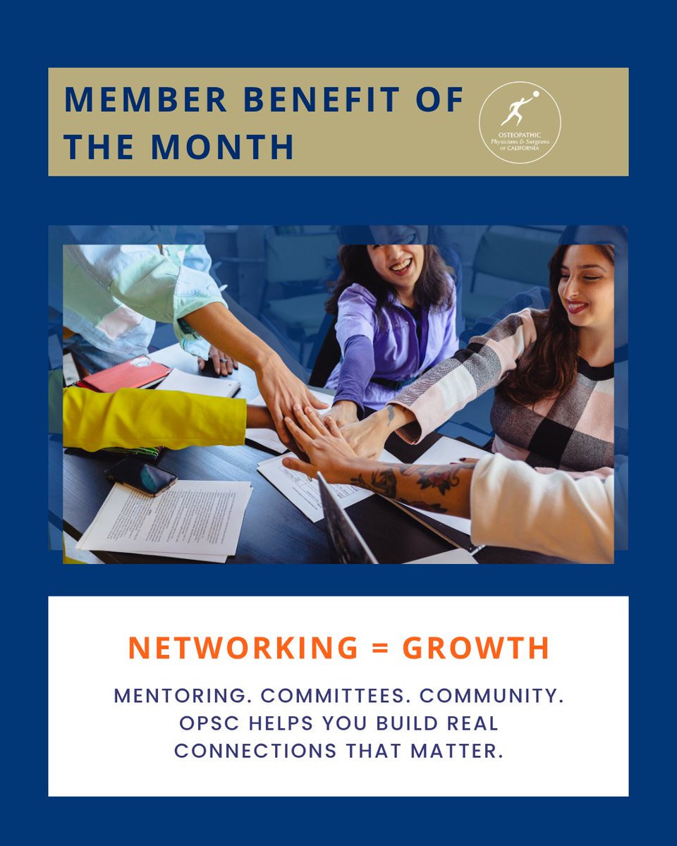👥 Member Benefit of the Month: NETWORKING

At OPSC, you're never practicing alone. Whether you're early in your career or a seasoned DO, these connections can shape your path.

🔗 Learn more: bit.ly/4dcBqX5

#OPSC #OsteopathicMedicine #Networking #PhysicianLeaders