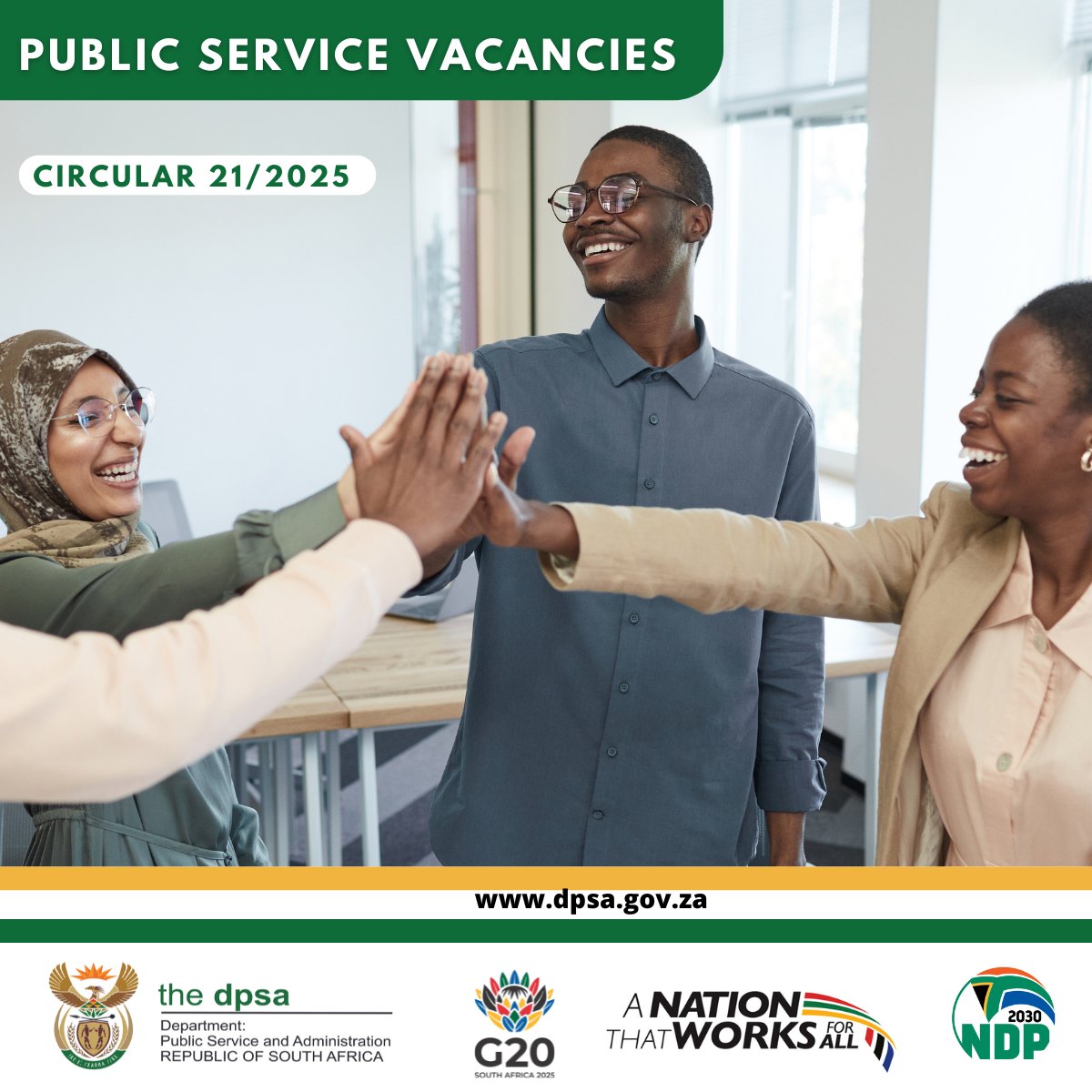 📣Government is Hiring!!

PUBLIC SERVICE VACANCY CIRCULAR 21/2025 
Link: zurl.co/13yAW

hashtag#GovZAUpdates hashtag#PuffandPass hashtag#JobSeekers