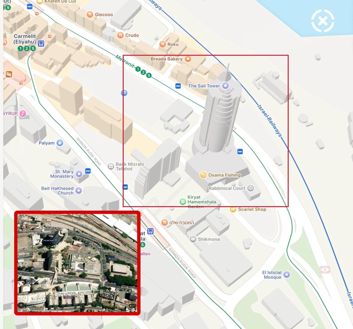 trabno's tweet image. الموقع الذي استهدفته الصواريخ الإيرانية في #حيفا، يضم المحكمة الحاخامية، وبرج Sail وهيكل القضاء، ومجمعات حكومية، ويطلق عليه أسم باريس سكوير.

الحرس الإيراني يؤكد ان هذه البنايات المستهدفة، هي مواقع قيادة وسيطرة C2، ومواقع عسكرية، تم استغلالها للتخفي.
نقلا عن :
#الخلية_التكتيكية