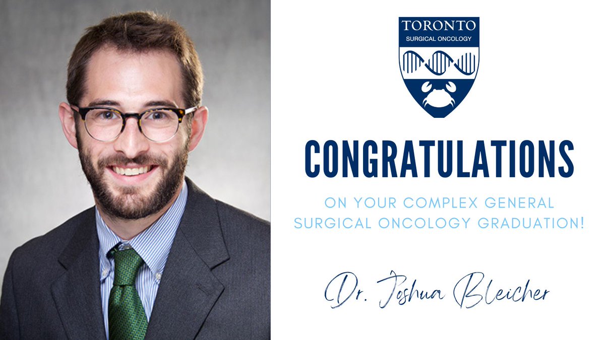 UofTSurgOnc's tweet image. 🎓Congratulations Joshua Bleicher on graduating from #surgonc fellowship!
Dr Bleicher is now heading towards a new exciting surgical oncology practice 👏
✨Bright new chapter ahead!
@UofTSurgery @SocSurgOnc @_CSSO