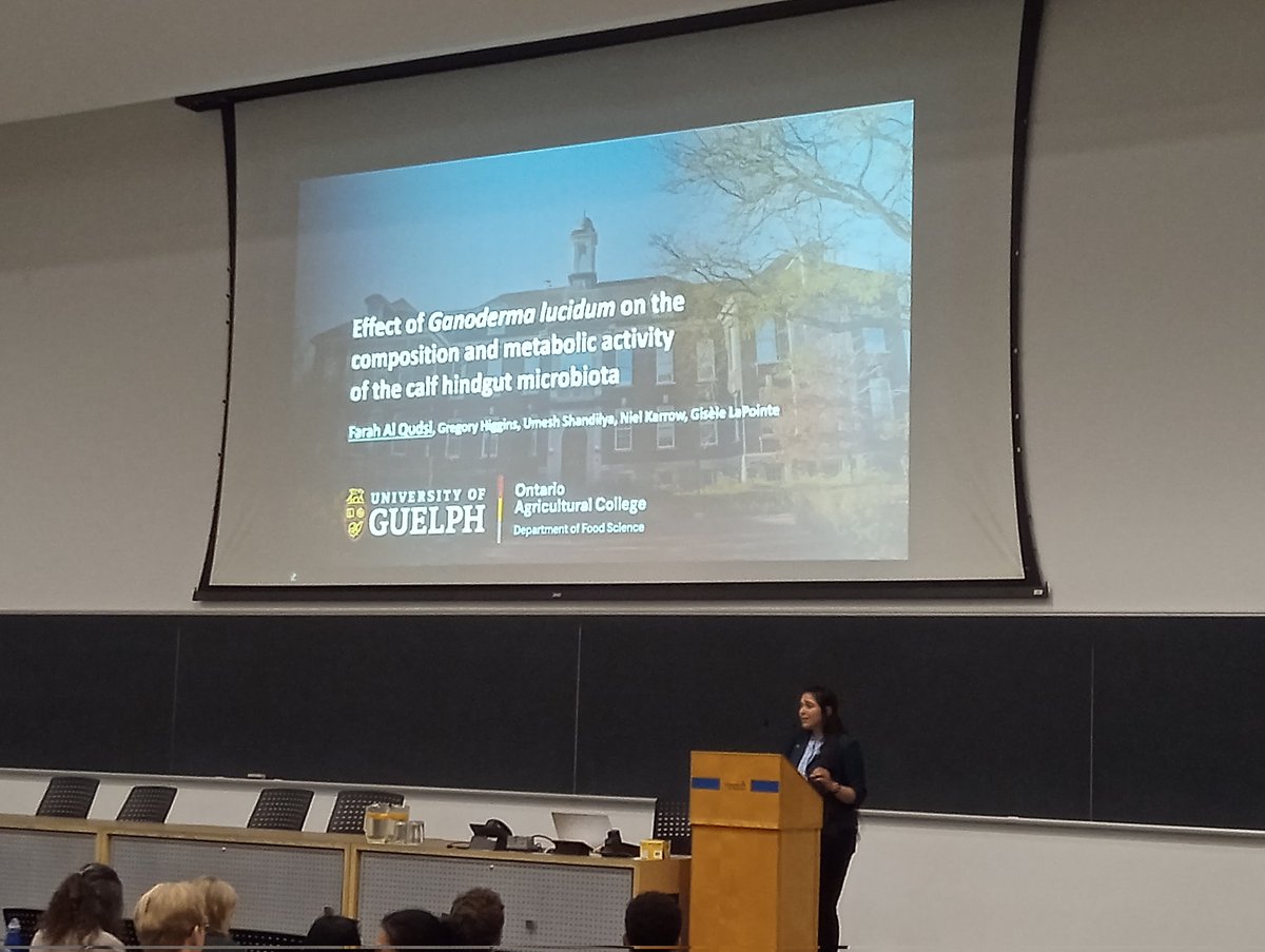Session symposia have begun! In the AEM session, Farah Al Qudsi is talking about the impact of Ganoderma lucidum on the calf hindgut microbiota. #CSM2025