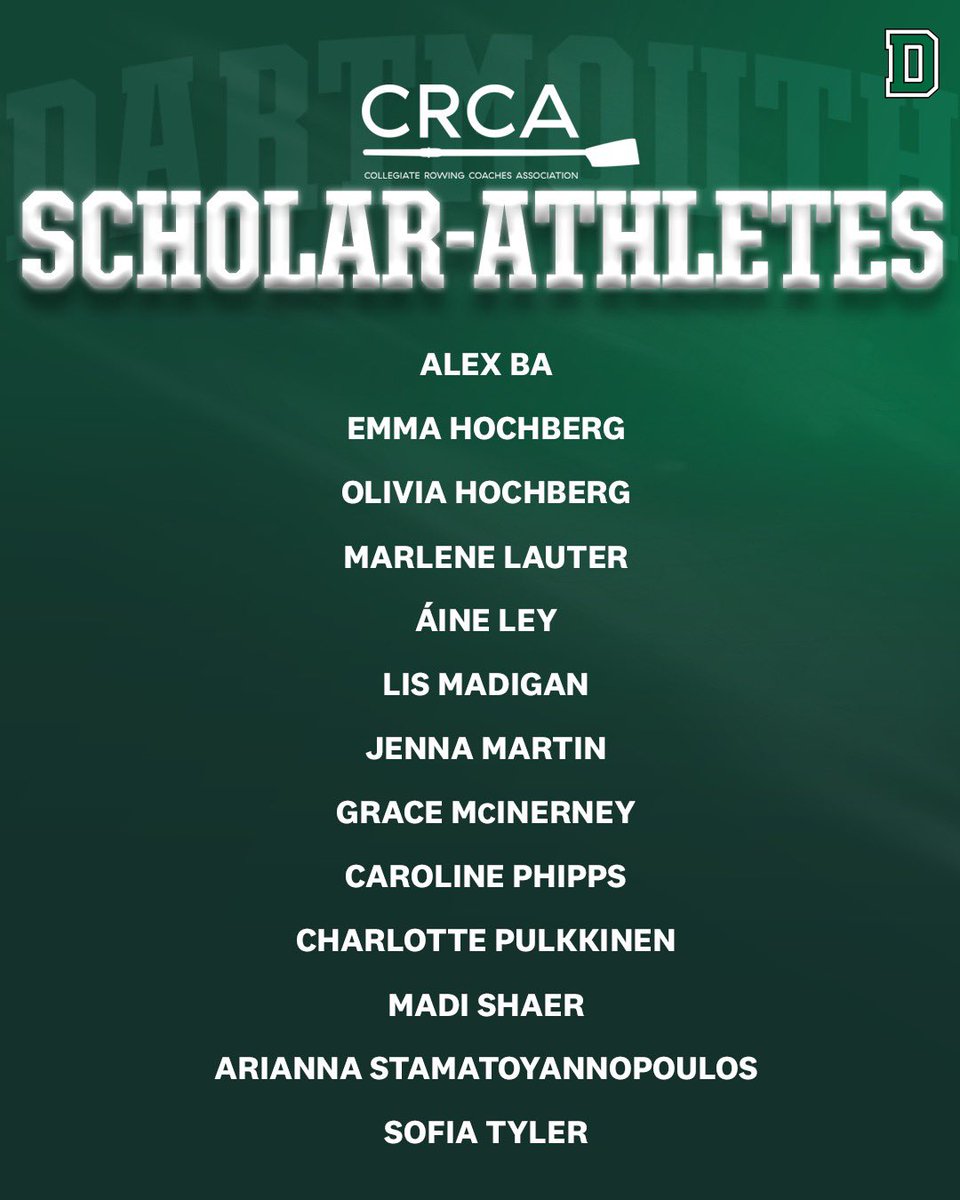 DartmouthWRow's tweet image. Shoutout to our 13 CRCA Scholar-Athletes!
📰 | dartsports.co/4nauuOF
#GoBigGreen | #TheWoods🌲