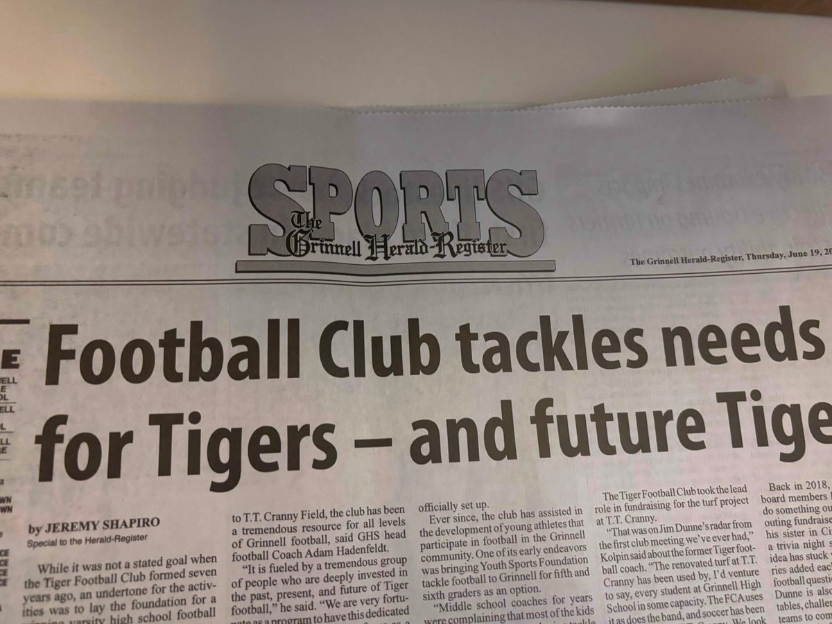 Jeremy Shapiro (@jimmyc_rocks) on Twitter photo Tiger Football Club has done an enormous amount of good for <a href="/GrinnellTigerFB/">Grinnell Tigers Football</a> and beyond the past 7 or so years. Read all about it in the latest GHR. Tiger Football Club has done an enormous amount of good for <a href="/GrinnellTigerFB/">Grinnell Tigers Football</a> and beyond the past 7 or so years. Read all about it in the latest GHR.