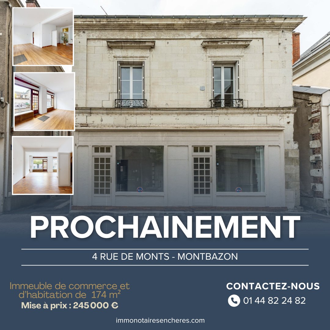 🏢 Un bien rare dans le cœur historique de Montbazon !
Avec ses 8 mètres de vitrine et son logement sur deux niveaux, cet immeuble est parfait pour vivre &amp; investir. ;-)

📅 Dernière visite aujourd'hui ! Pour s'y inscrire : urlr.me/KnpzDV
📌 Mise à prix : 245 000 €
🔗