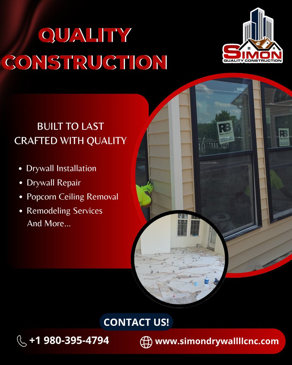 SimonInc's tweet photo. 🛠️ At Simon Quality Construction Inc, we transform interiors with expert drywall and remodeling work across North Carolina.

📞 980-395-4794
🌐 https://t.co/6fDGGjUC8R

#DrywallTransformation #BeforeAndAfter #SimonConstructionNC #RemodelWithStyle #HomeUpgrade https://t.co/LmmKDa7VSX
