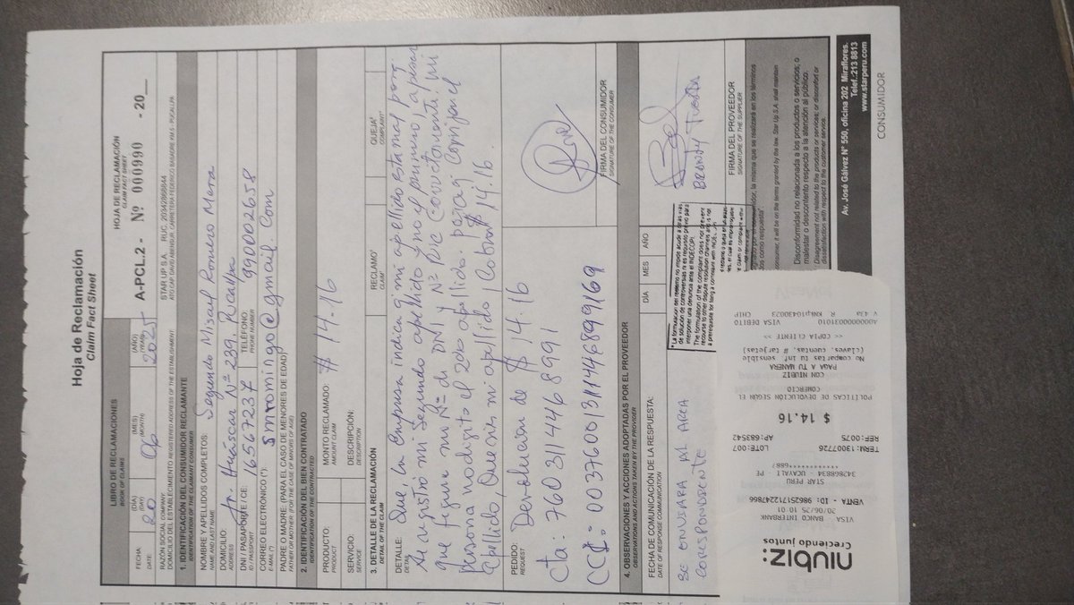 Star Perú, cobra 14.16 Dólares para rectificar un mal registro de tu apellido que su propio sistema realiza. Mi Nro DNI está bien, mi Nro RUC también, pero, porque se registró mi segundo apellido y no el primero, no te dejan viajar y para que rectifiquen cobran $14.16