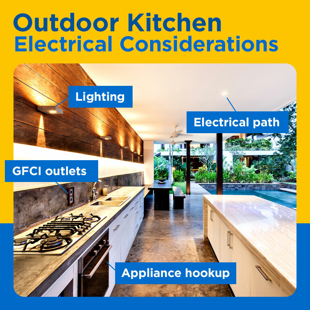 Summer cookouts, grilling, late-night dinners—this is what outdoor kitchen dreams are made of. 😍

If you’re ready to create your dream outdoor kitchen, there are electrical considerations and potential upgrades to factor in down the road!