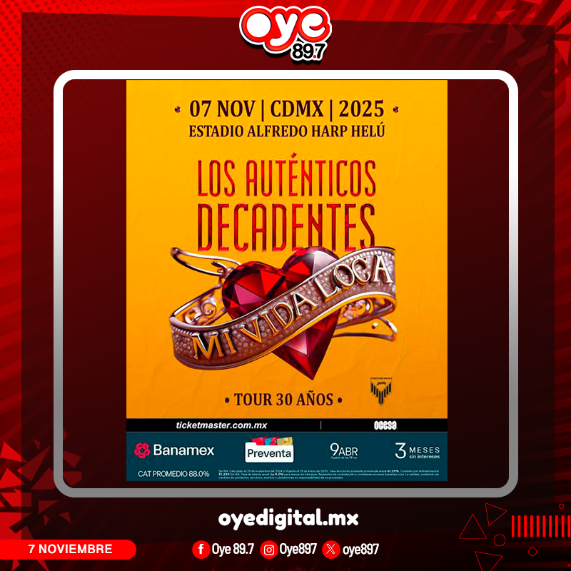 🎶 ¡30 años de Mi vida loca y tú puedes estar ahí!
 Gana boletos para ver a Los Auténticos Decadentes este 7 de noviembre en CDMX.
¿Cómo? 🙌🏻 Escucha a nuestros locutores y regístrate en oyedigital.mx

👀 ¡Vamos a cantar hasta quedarnos sin voz!
#LosAuténticosDecadentes