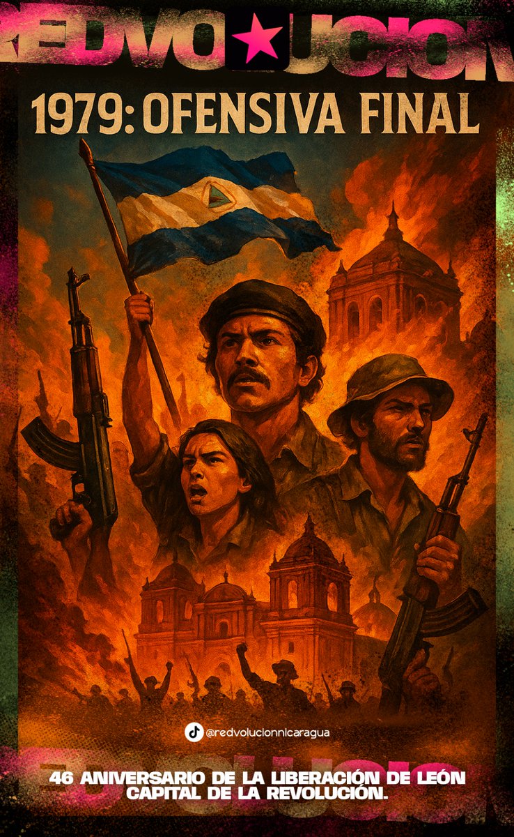 🔴⚫️ Hoy #20Junio conmemoramos, el 46 aniversario de la Liberación de León, primera capital de la Revolución Popular Sandinista.
Honramos la memoria imperecedera de los Héroes y Mártires que, en el marco de la Ofensiva Final, ofrendaron sus vidas. #Nicaragua 
#4619SiempreMásAllá