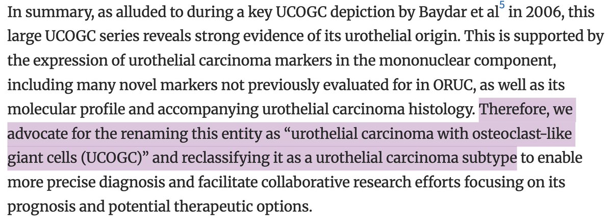 Osteoclastic-rich urothelial carcinoma is currently categorised under poorly differentiated urothelial carcinoma, but we think it warrants being classified as a unique UC ✨subtype✨!

We look into morph, IHC, and molecular features - What do you think? #GUPath #PathTwitter