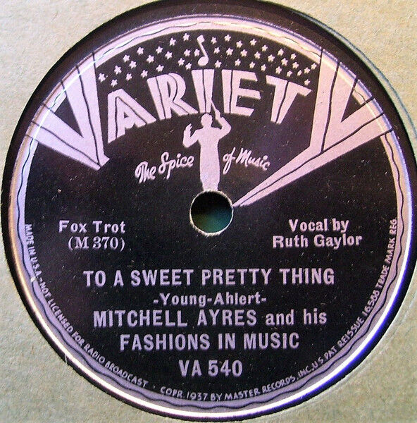 Mitchell Ayres and his Fashions in Music cut 8 sides for Master in 1937 but only 4 songs were issued on Variety. But it led to a contract with Victor resulting in over 100 more recordings. 

Session data now online.

adp.library.ucsb.edu/index.php/mast…