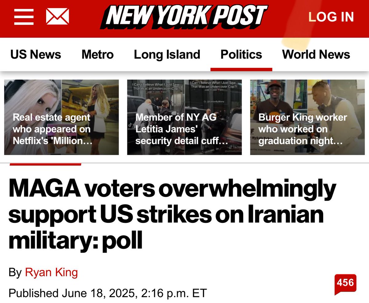 A whopping 65% of “MAGA Republicans” would back strikes on Iran, compared to a paltry 19% opposed, which even eclipses the support for such military action among more traditional Republicans, according to a J.L. Partners survey shared exclusively with The Post.