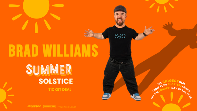 Live Nation Columbus (@livenationcol) on Twitter photo **Exclusive Summer Solstice Offer** The BIGGEST deal from your shortest friend on the longest day of the year! Brad Williams (<a href="/funnybrad/">Brad Williams</a>) Live at
<a href="/MershonAud/">Mershon Auditorium</a> on Saturday, December 13!
🎟️ bit.ly/3ErYrry **Exclusive Summer Solstice Offer** The BIGGEST deal from your shortest friend on the longest day of the year! Brad Williams (<a href="/funnybrad/">Brad Williams</a>) Live at
<a href="/MershonAud/">Mershon Auditorium</a> on Saturday, December 13!
🎟️ bit.ly/3ErYrry