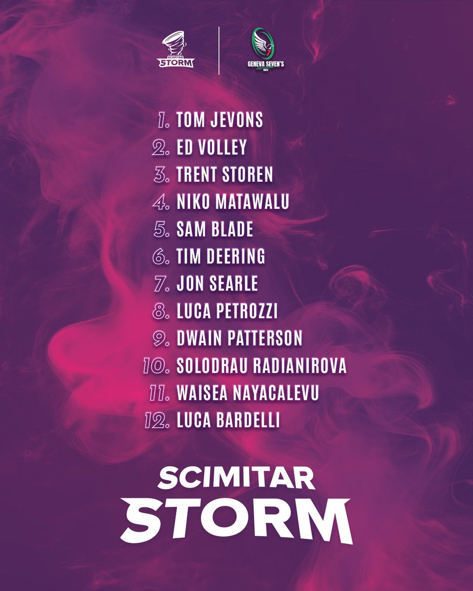 How we line up for the weekend 😮‍💨

Really excited to have such a strong team for this tournament - there's a storm coming 🌪️

#ScimitarStorm #RugbySevens #Rugby #Geneva7s #GenevaInternational7s