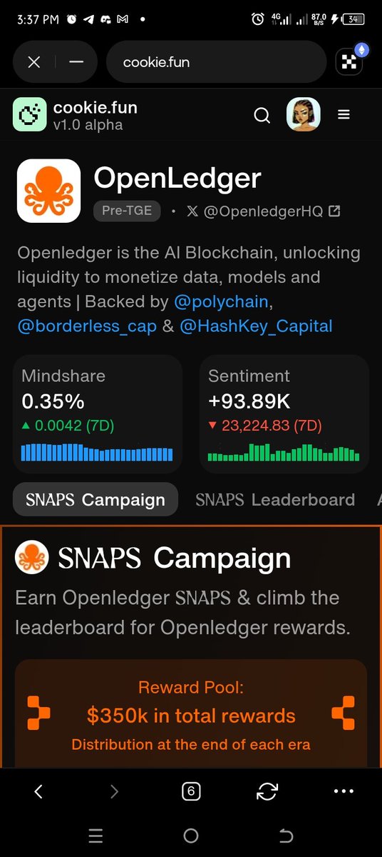 ToriahVe's tweet photo. Now here's a fresh one, @OpenledgerHQ just went live on the @cookiedotfun after being on the @KaitoAI 
What you stand to gain as a snapper ✍️
$300K worth of $OPEN tokens across 3 months ($100K/month)
And an additional $50K in $COOKIE tokens for the first month https://t.co/in6MX8gAzl