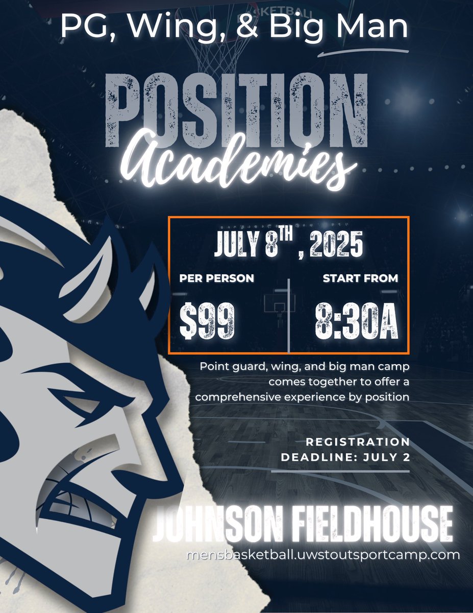 Number keeps climbing - we are expecting a great turnout for this day! If you are a PG, swing, or Big that wants to get some skill work and live play - this is the camp for you!

Register ⬇️ 
mensbasketball.uwstoutsportscamps.com