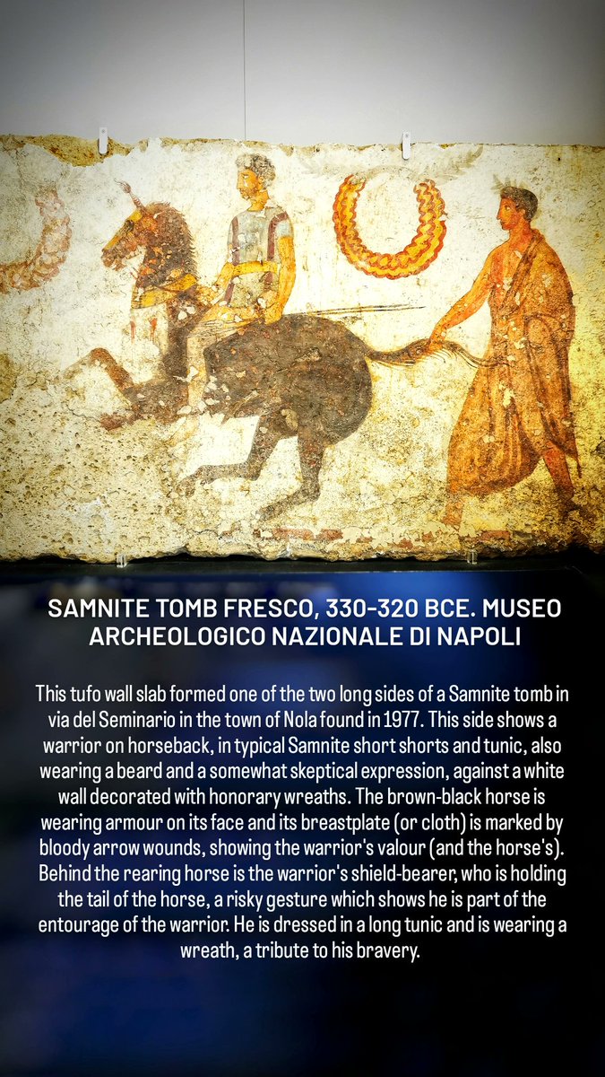 antmoose's tweet photo. #FrescoFriday finds us in the pre-#Roman section of the #ArchaeologicalMuseum of #Naples, looking at the wsll of a painted tomb from #Nola. #Samnite tomb decoration relied heavily on outlines filled with colour, producing a distinct and slightly cartoonish effect. https://t.co/PlGdR5Bq87