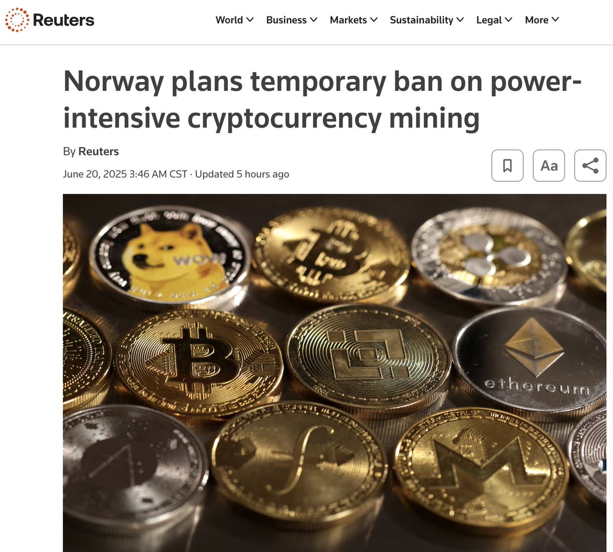 JUST IN: Norway plans temporary Bitcoin mining ban

Let's take a look at what this means for Norway =

Firstly, here is the government's stated reason for the temporary ban: 

"Cryptocurrency mining is very power-intensive and generates little in the way of jobs and income for