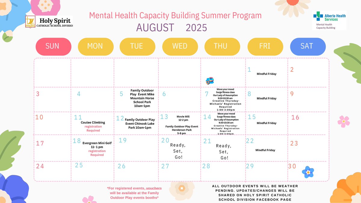 Holy Spirit Catholic School Division (@holyspiritrcsd) on Twitter photo Get ready for a summer of fun with the <a href="/HolySpiritRCSD/">Holy Spirit Catholic School Division</a> Mental Health Capacity Building (MHCB) Team!
We’ve got a full lineup of exciting events all July & August—from Family Outdoor Play Days to YMCA adventures and more!
#MHCB #SummerProgramming #IBelieveInCatholicEd #hs4 Get ready for a summer of fun with the <a href="/HolySpiritRCSD/">Holy Spirit Catholic School Division</a> Mental Health Capacity Building (MHCB) Team!
We’ve got a full lineup of exciting events all July & August—from Family Outdoor Play Days to YMCA adventures and more!
#MHCB #SummerProgramming #IBelieveInCatholicEd #hs4