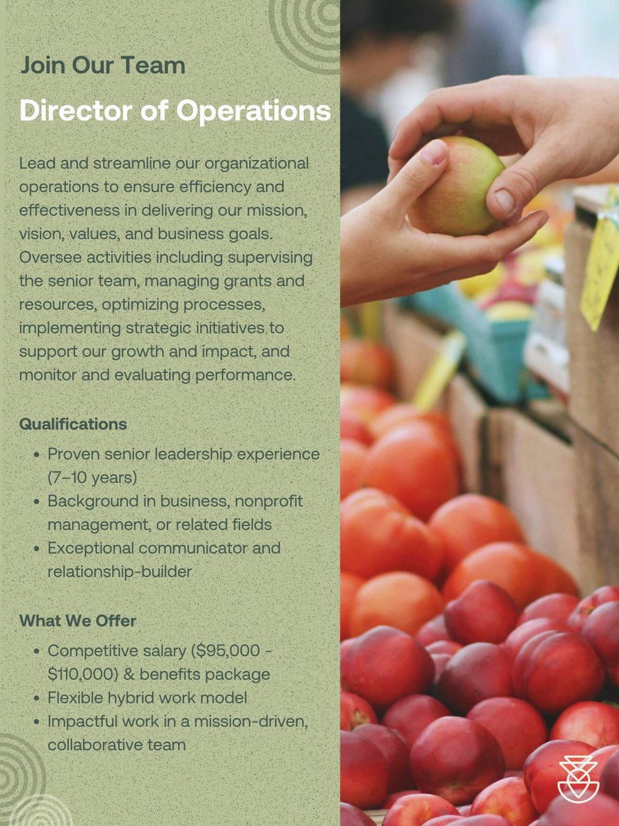 Field &amp; Fork Network is looking for a passionate and experienced Director of Operations to join our team and help drive meaningful impact across New York State.
To learn more visit our website.
To apply, please send your cover letter and resume to hiring@fieldandforknetwork.com.
