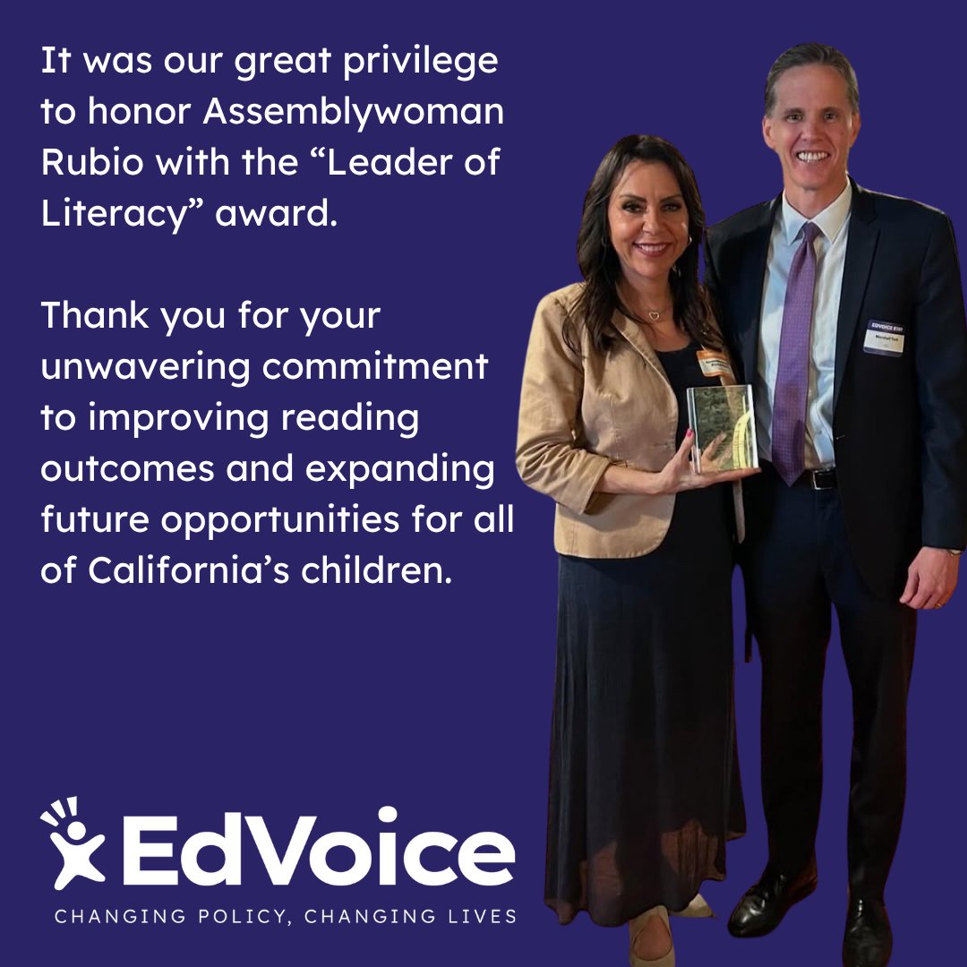 edvoice's tweet image. We are grateful for the leadership and tenacity of @Rubio4Assembly. She didn't let challenges with AB 2222 in 2024 deter her from putting forth a new evidence-based early literacy bill in 2025 and finding a compromise in AB 1454 (Rivas, Rubio, Muratsuchi) that still puts kids and…