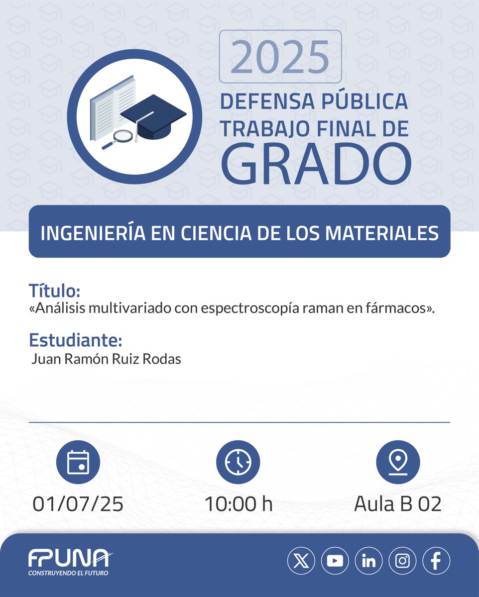 📌 Defensa Pública de Trabajo Final de Grado - Ingeniería en Ciencia de los Materiales

📅 Martes 01 de julio
⏰ 10:00 H
📍 Aula B02