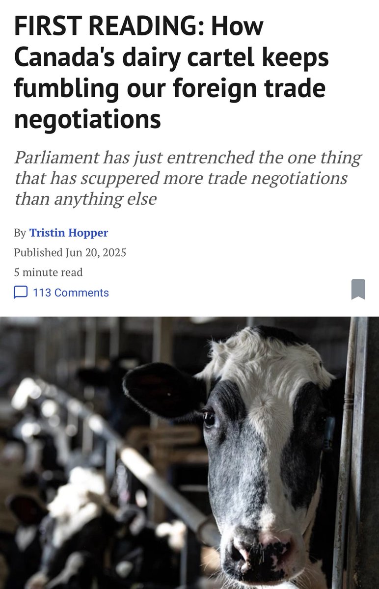 Supply management has directly led to the collapse of one major Canadian trade deal and has held up negotiations on several others. 

And yet, all the establishment parties in Ottawa voted to bar the government from negotiating any new trade deal that liberalizes foreign access