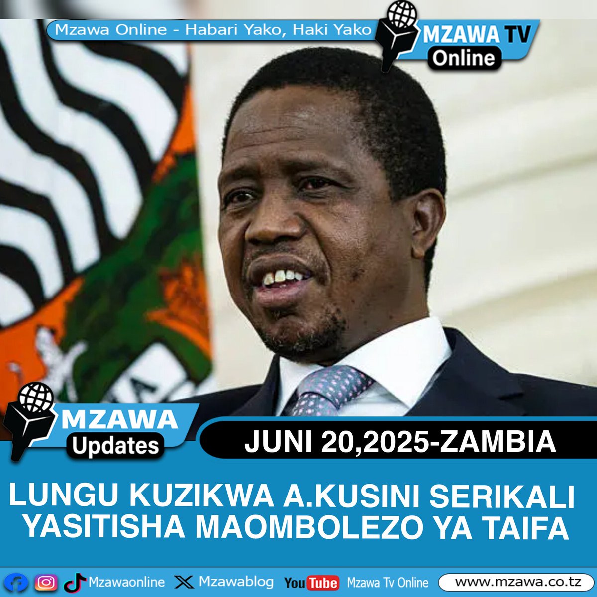 Serikali ya Zambia imesitisha rasmi kipindi cha maombolezo ya kitaifa kwa rais wa zamani Edgar Lungu baada ya familia yake kughairi kurejeshwa kwa mwili wake kutoka Afrika Kusini.

Taarifa hiyo imetolewa na Rais Hakainde Hichilema Juni 20,2025 na kueleza kuwa serikali imefikia