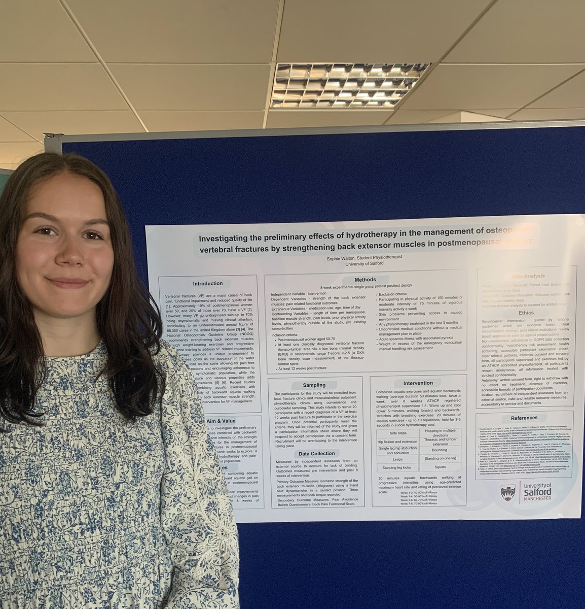 Yesterday, I took part in presenting my research poster on the management of vertebral fractures using hydrotherapy at The University of Salford Celebration, Conference and Co-creation Event to educators and students.
<a href="/UoS_Physio/">University of Salford Physiotherapy</a> <a href="/ATACP/">ATACP</a>