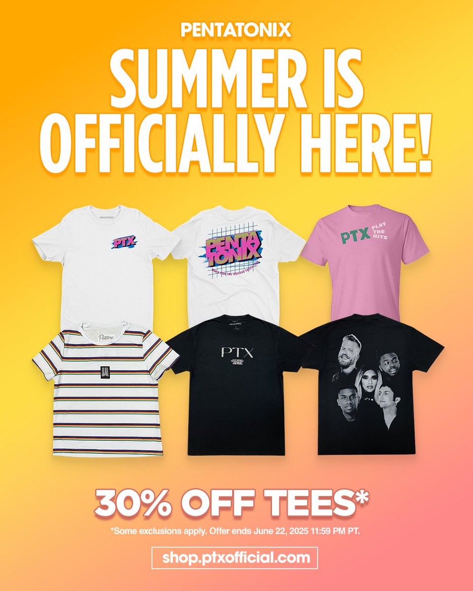 Celebrate the start of summer with this limited time sale! 🌞 30% OFF PTX tees until June 22! shop.ptxofficial.com #PTXMerch #FirstDayOfSummer