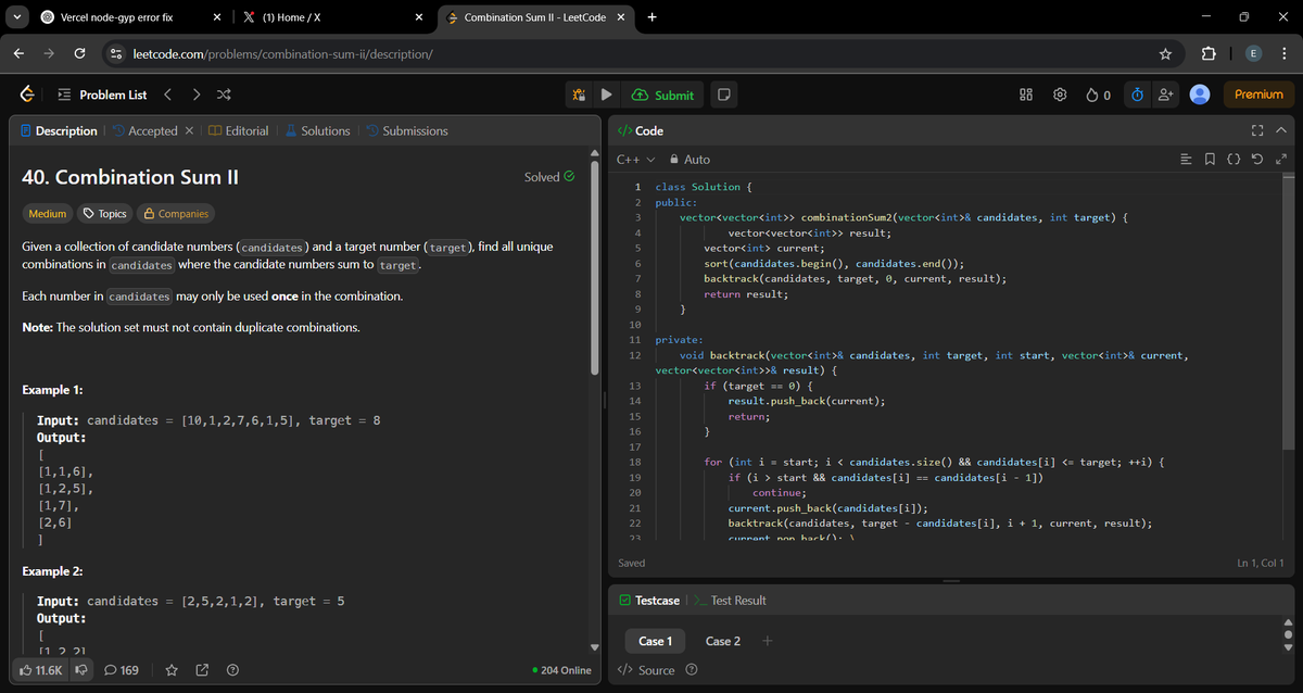 _a_m_i_t_1's tweet image. Day 361 of #360DaysOfCode

Combination Sum II.
