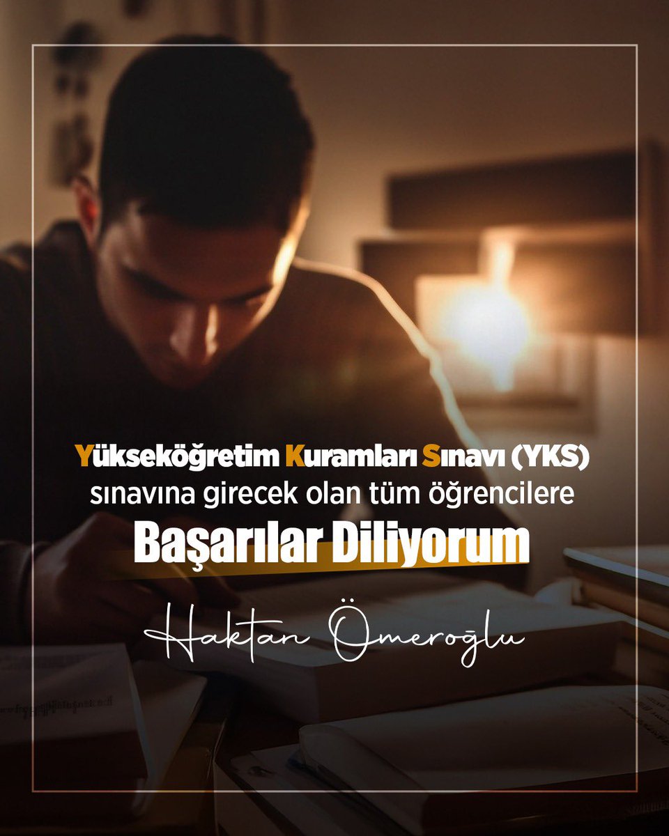 🎯 Zorlu bir maratonun son virajına geldiniz.
Gecenizi gündüzünüze kattığınız bu süreçte göstermiş olduğunuz azim ve sabrın karşılığını almanızı yürekten diliyorum.

📘 Hayallerinize giden bu önemli adımda, Yükseköğretim Kurumları Sınavı’na (YKS) girecek tüm gençlerimize gönülden