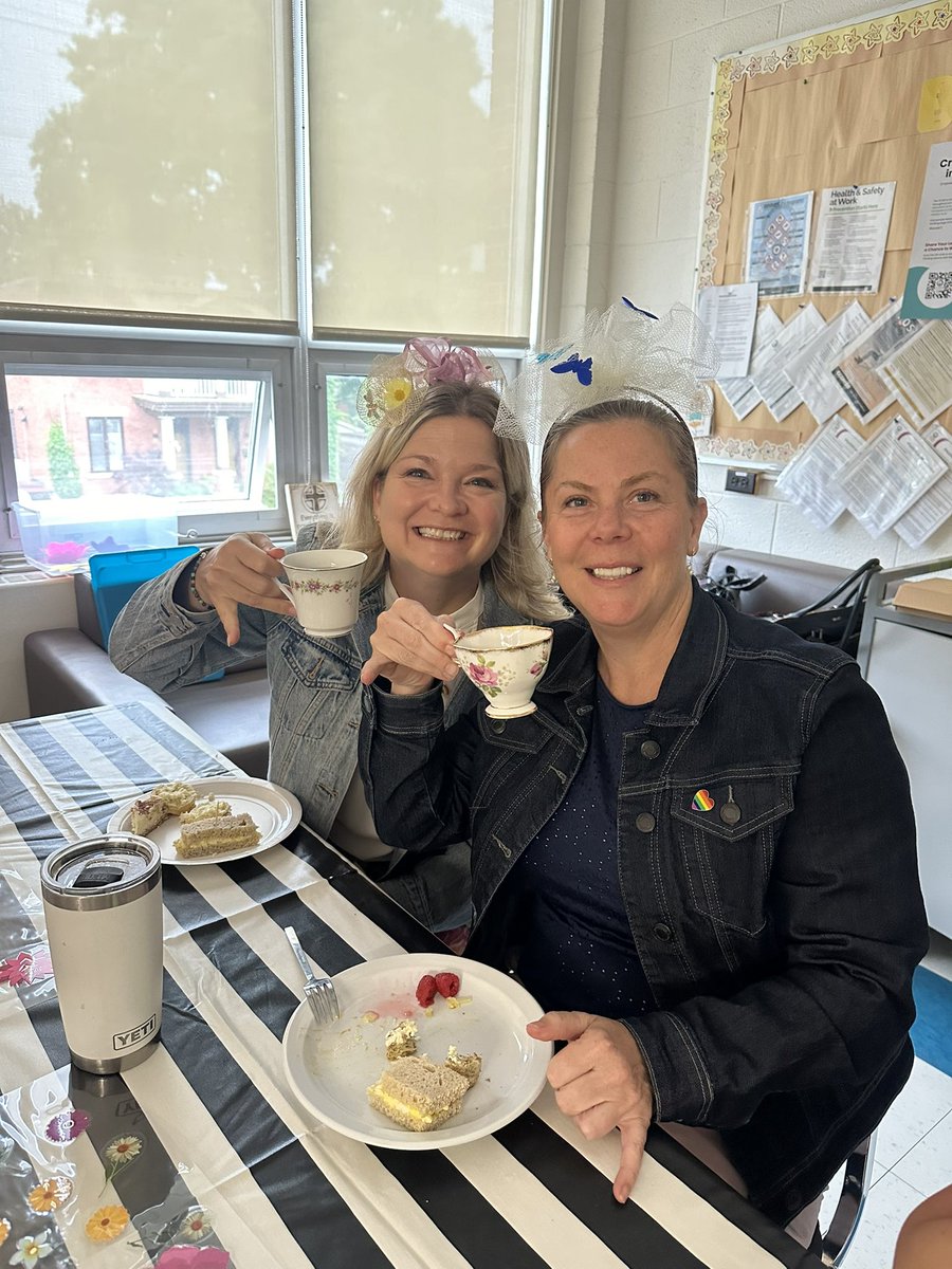 What a great way to spend our last staff Friday Coffee Club but with high tea! Thanks to Ganna, Anny &amp; Kathleen for going all out…fascinators and all! Most of us kept them all day which really intrigued and entertained the students. This staff is truly the best out there! #ocsb